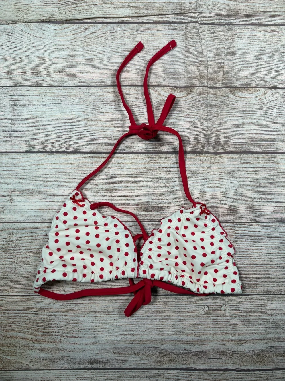 Frankie's Bikinis x VS Pink Red Polka Dot Triangle Bikini Top